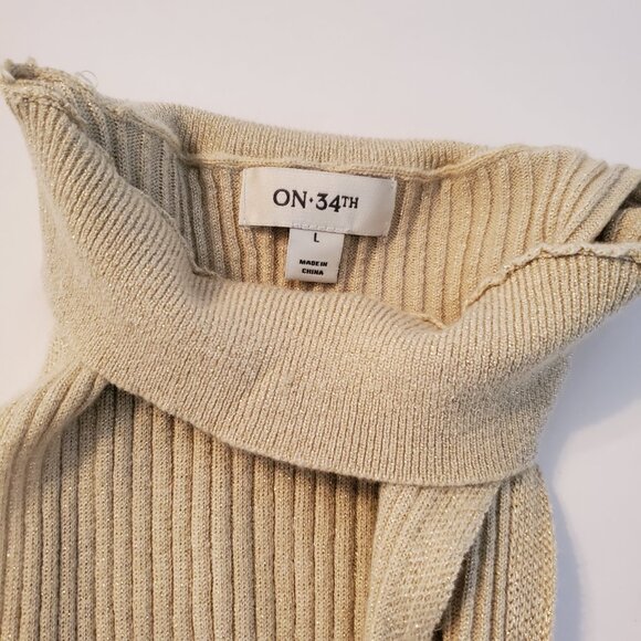 On 34TH Women's Sleeveless Mock Neck Bodysuit Lurex Gold Holiday Sweater Size L. - Picture 9 of 12